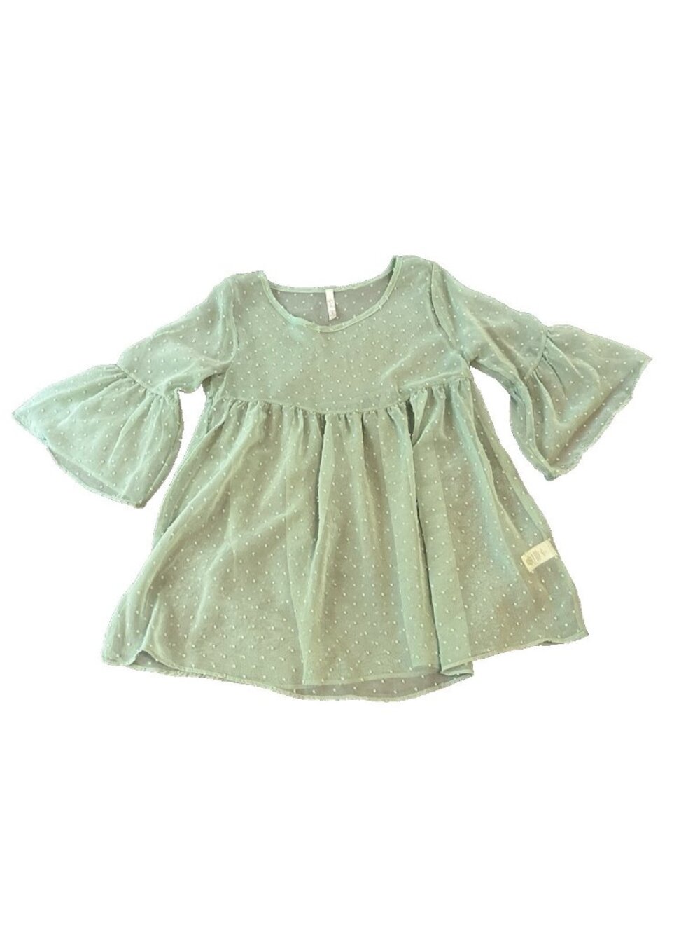 Red Lolly Womens Sheer Sage Green Blouse S Swiss Dot Bell Sleeve Boho Fairy Y2K